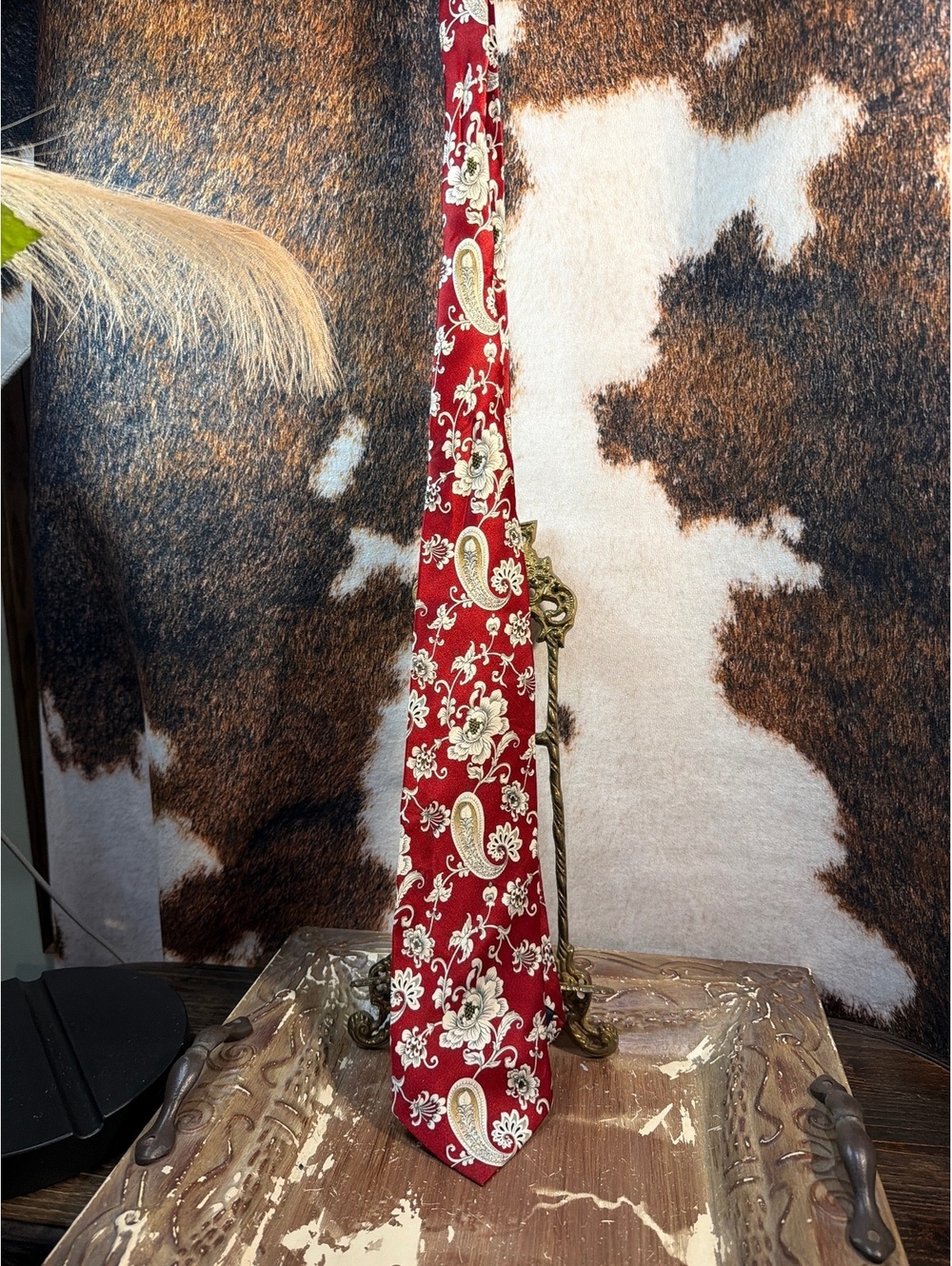 Giorgio Armani Red Paisley Floral Silk Cravat Tie